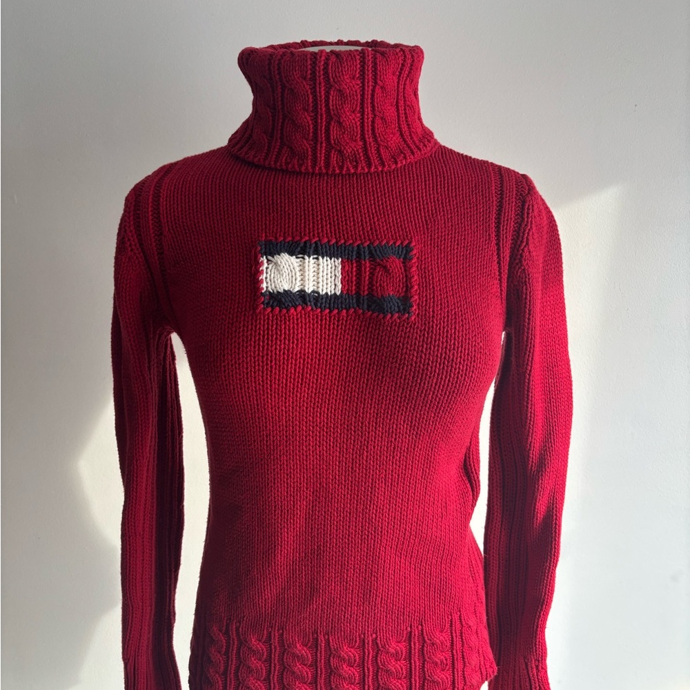 Tommy Hilfiger Rich Red Cable Knit Turtleneck